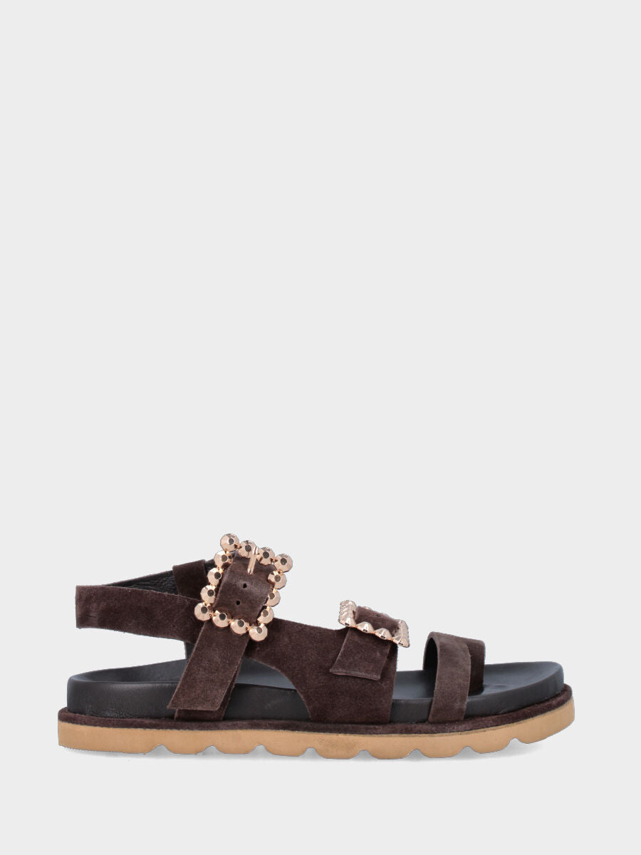 Sandalo monoblocco in vitello rosso con fascia ripiegata