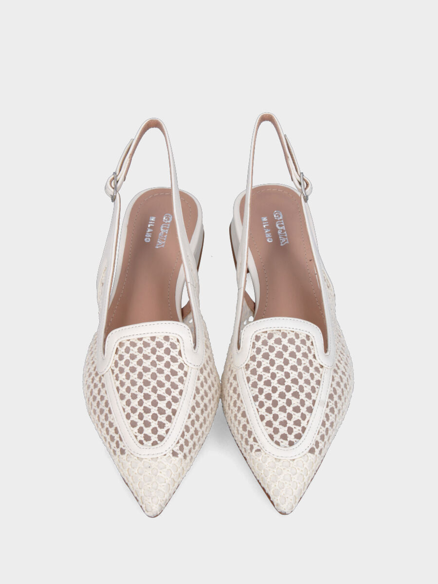 Slingback in rafia bianco latte con vaschetta bordata