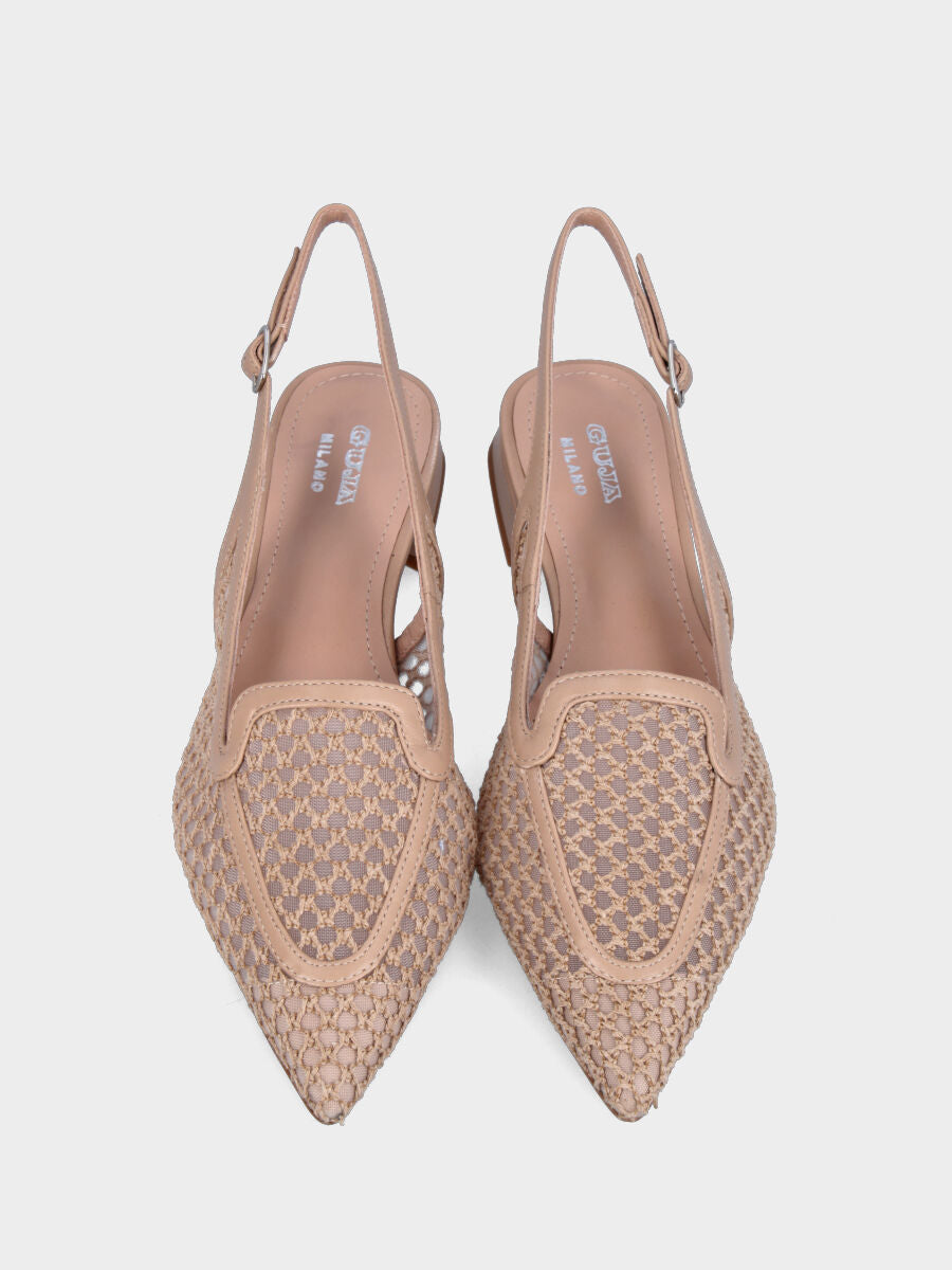 Slingback in rafia beige con vaschetta bordata