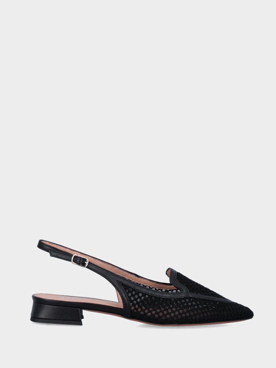 Slingback in rafia nera con vaschetta bordata