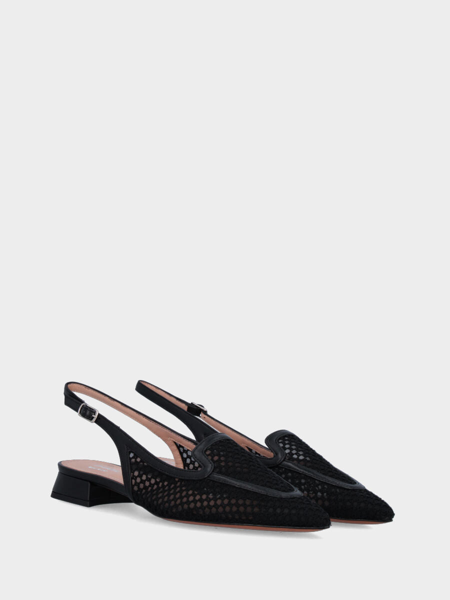 Slingback in rafia nera con vaschetta bordata