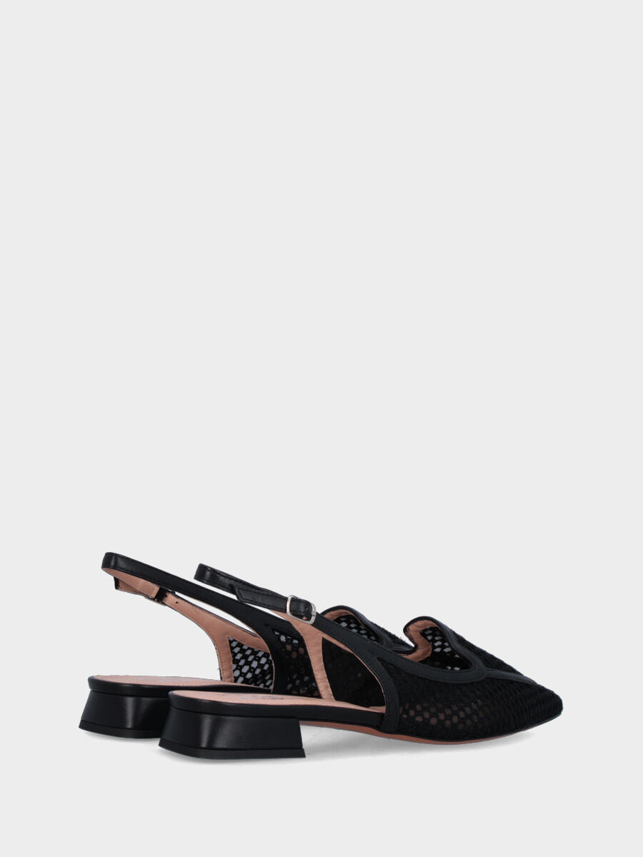 Slingback in rafia nera con vaschetta bordata