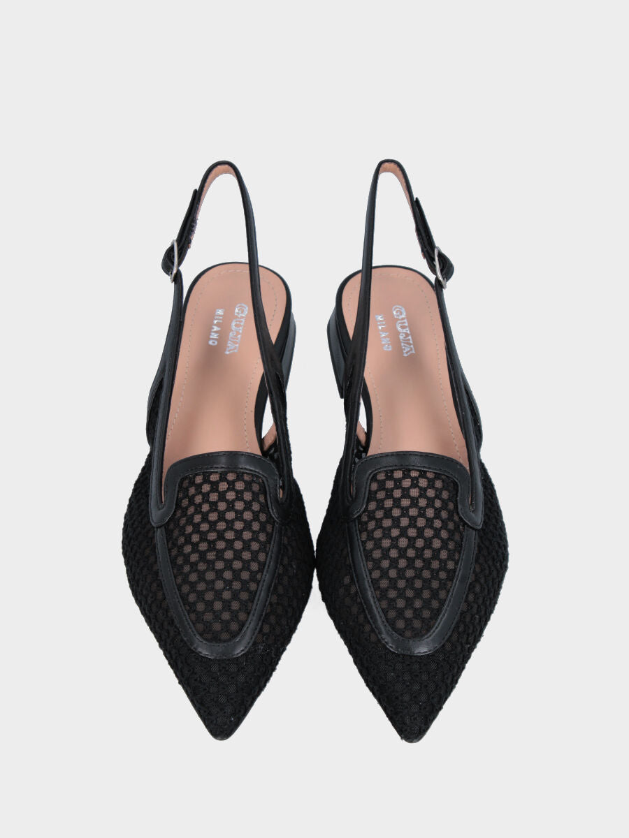 Slingback in rafia nera con vaschetta bordata