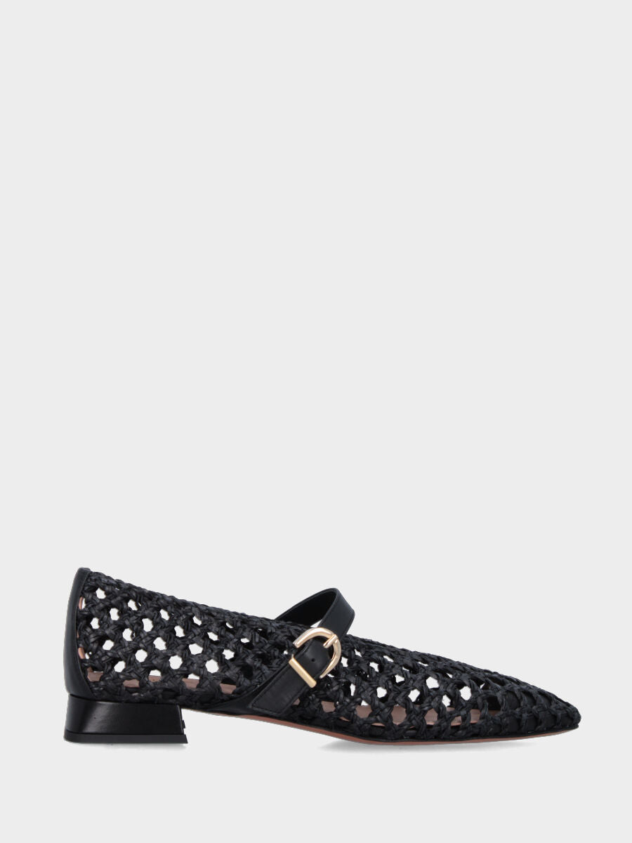 Ballerina Mary Jane in rafia nera con forature