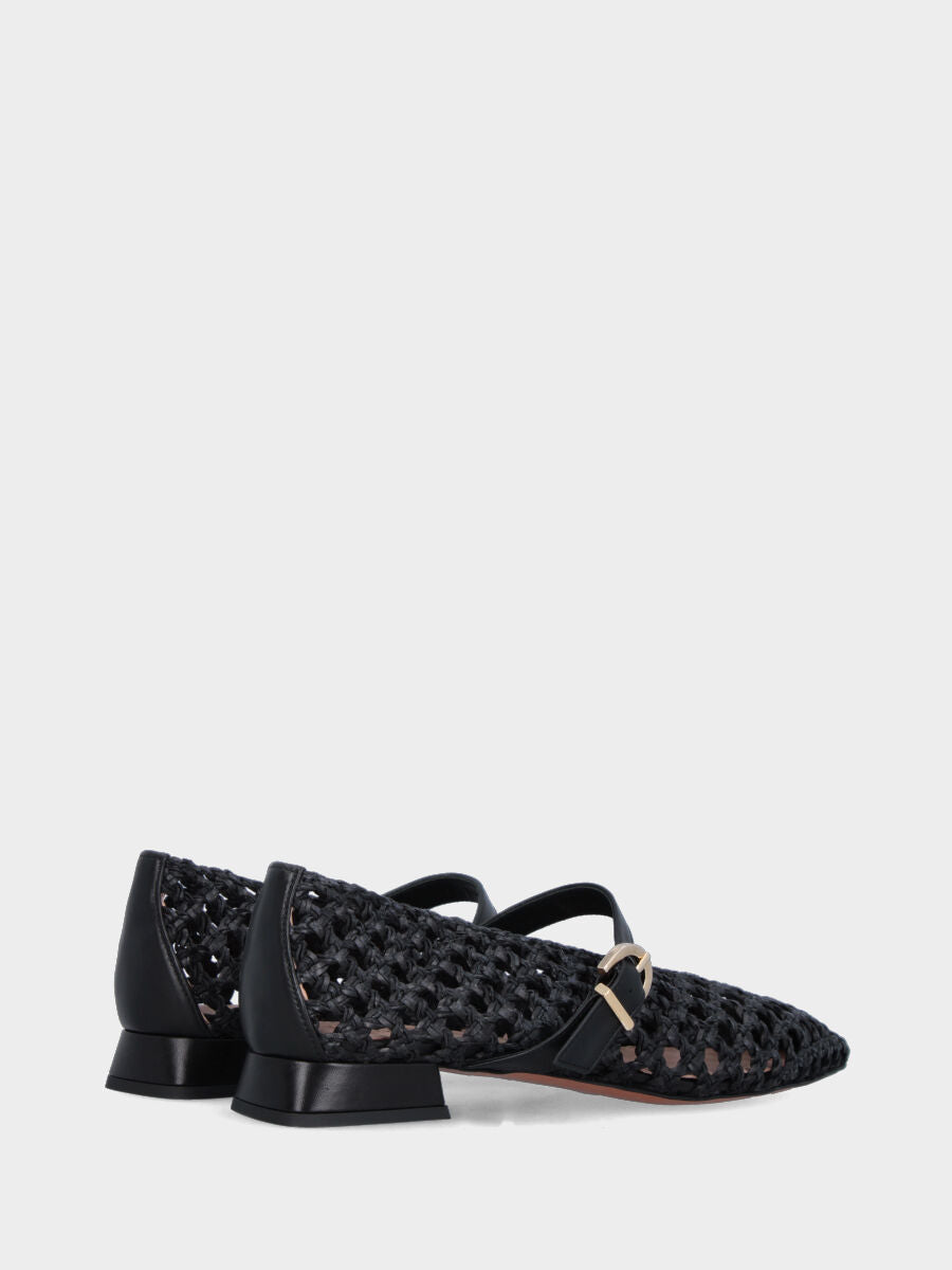 Ballerina Mary Jane in rafia nera con forature