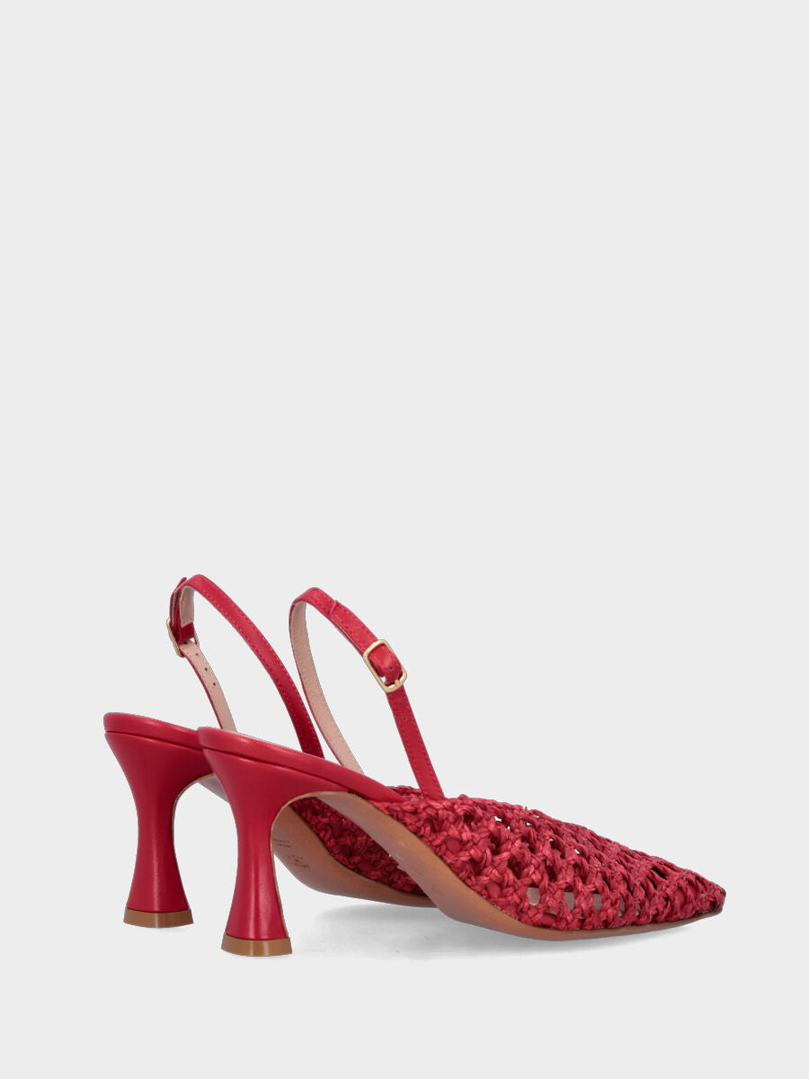 Slingback in rafia rossa con intreccio traforato e tacco a calice
