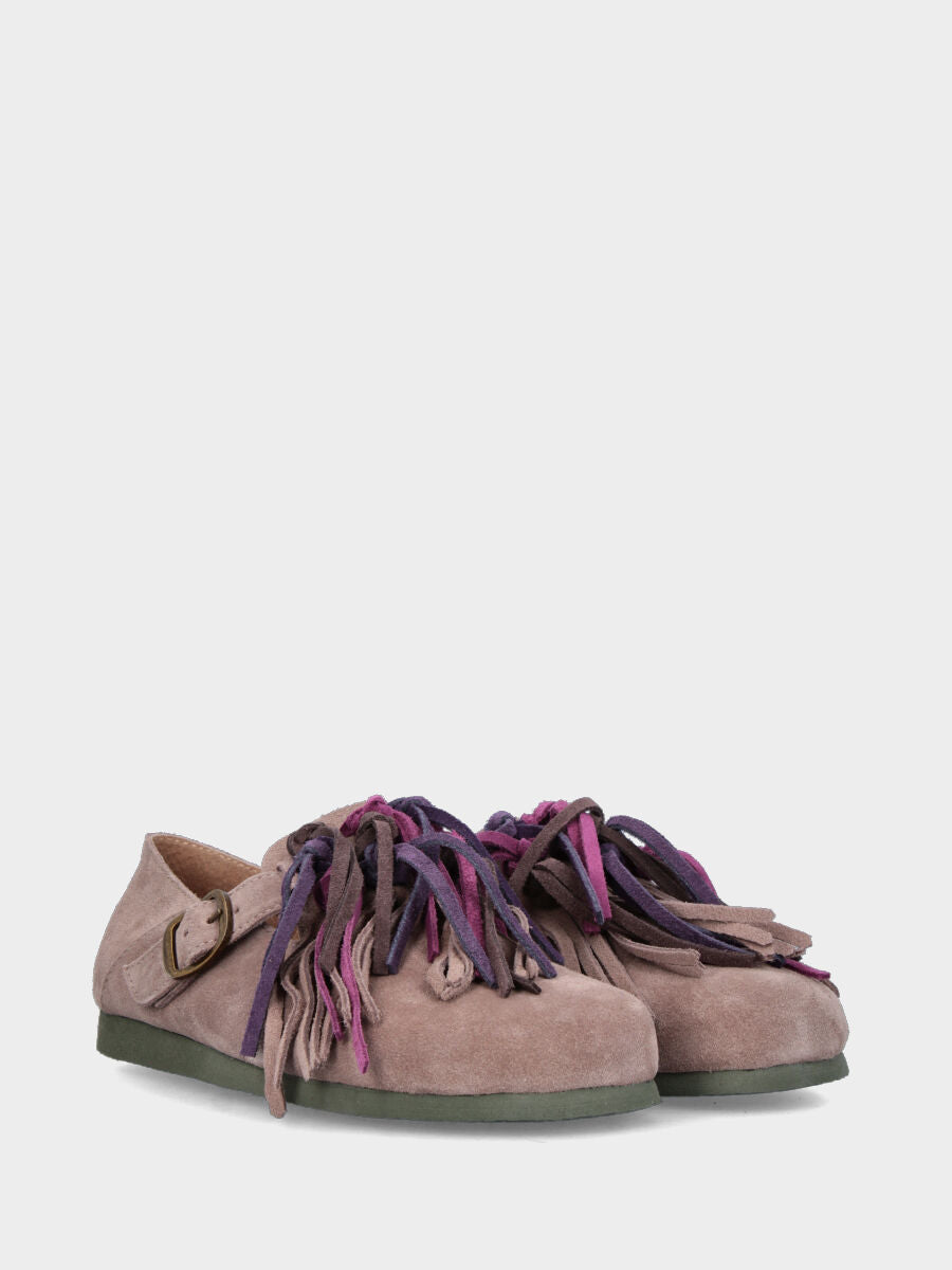 Pantofolina in crosta taupe con fusbet e listini multicolore