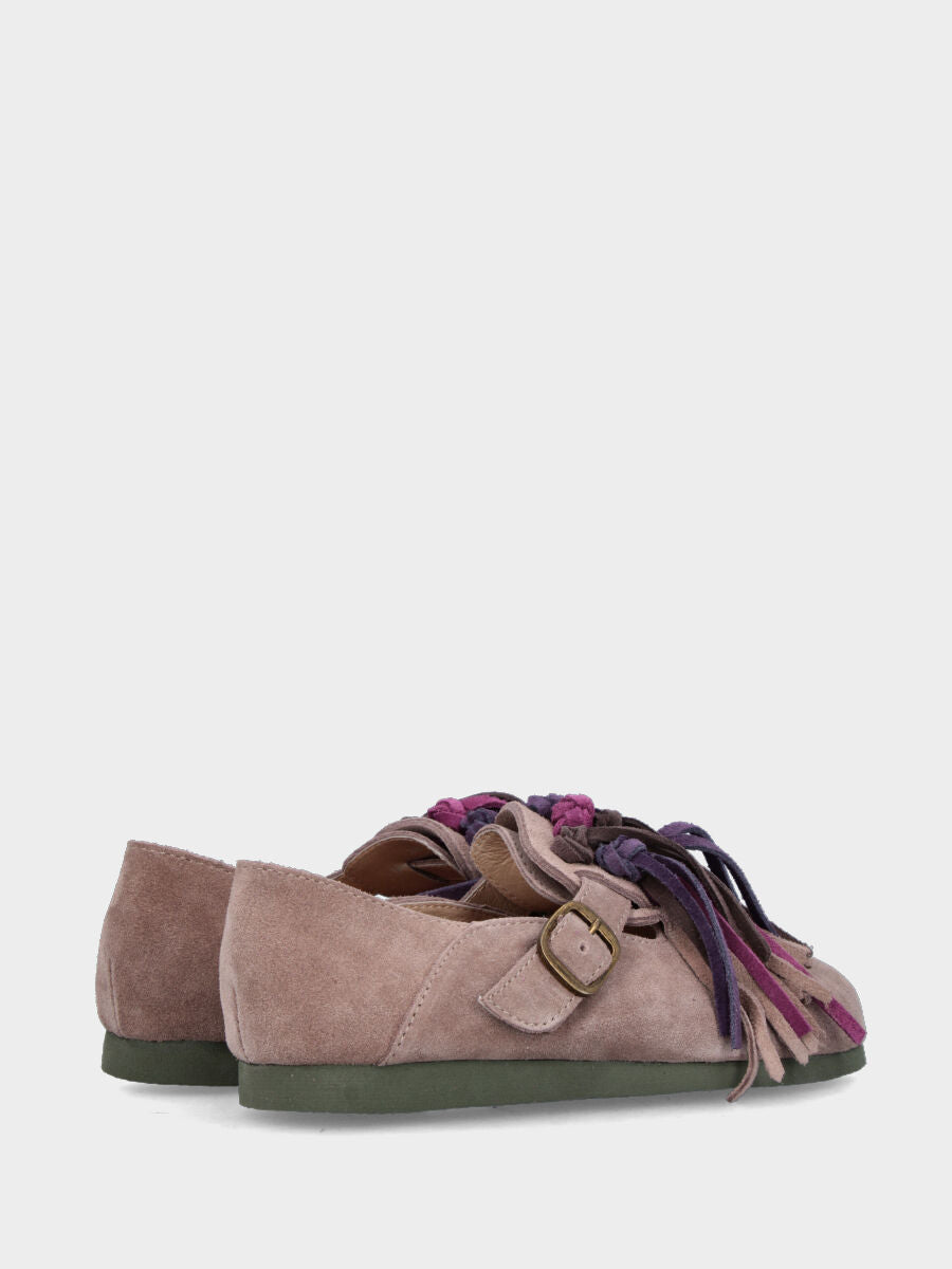 Pantofolina in crosta taupe con fusbet e listini multicolore