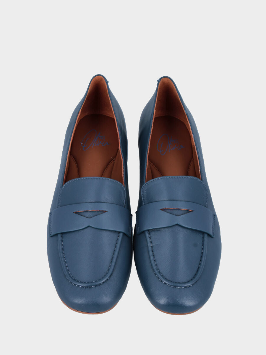 Mocassino in nappa blu navy con bordino cucito e lavorazione a sacchetto