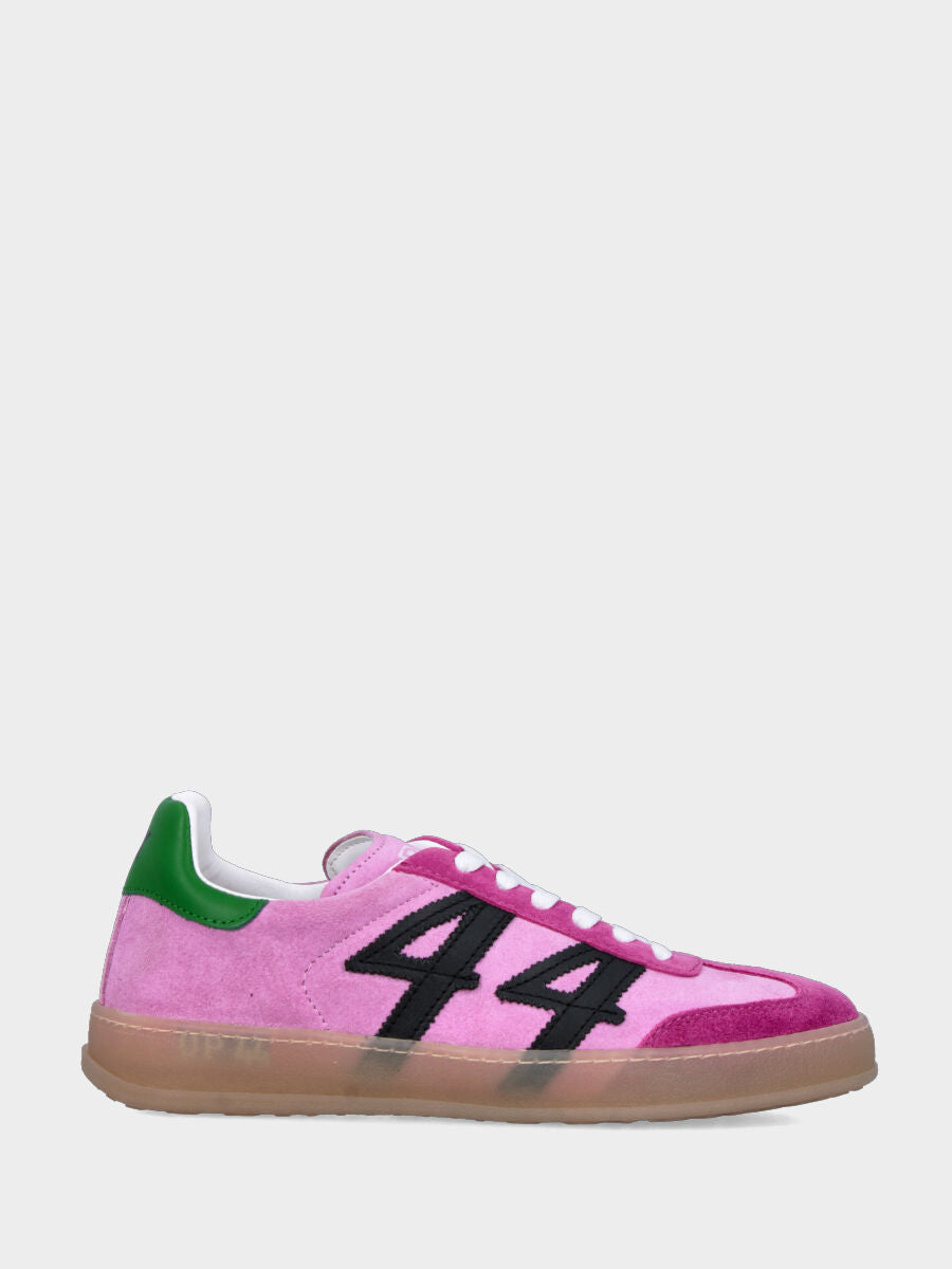Sneaker in camoscio rosa e fucsia con dettagli colorati