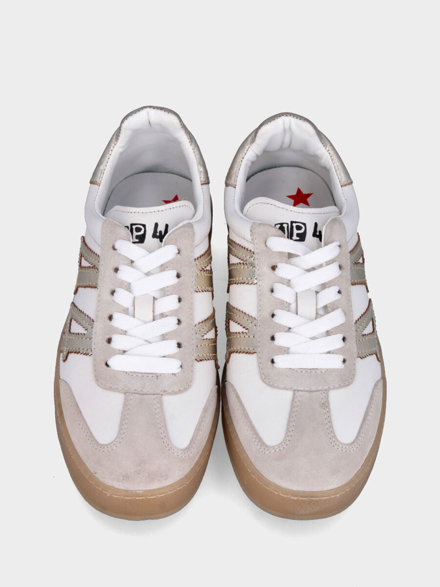 Sneaker in vitello e camoscio bianco con dettagli platino