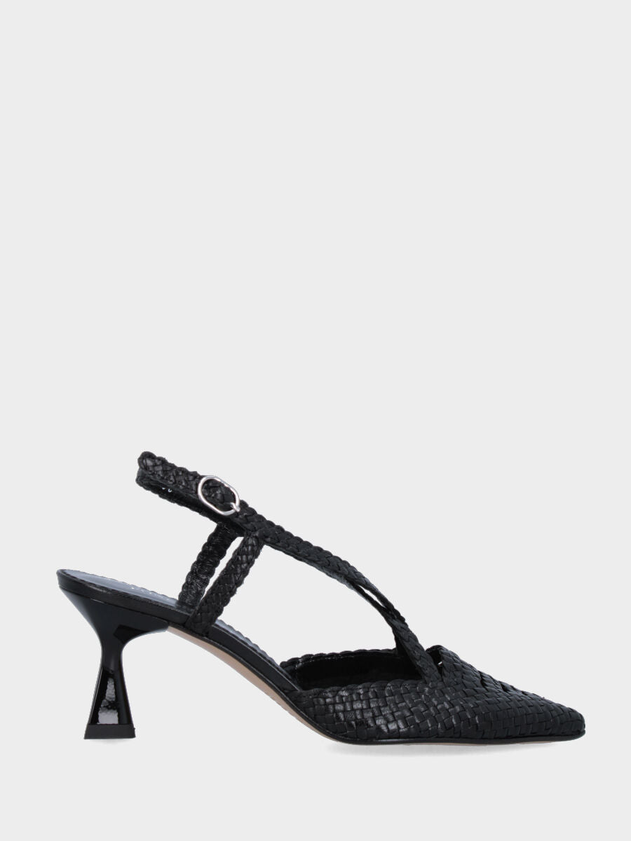 Slingback in nappa nera intrecciata con tacco a calice