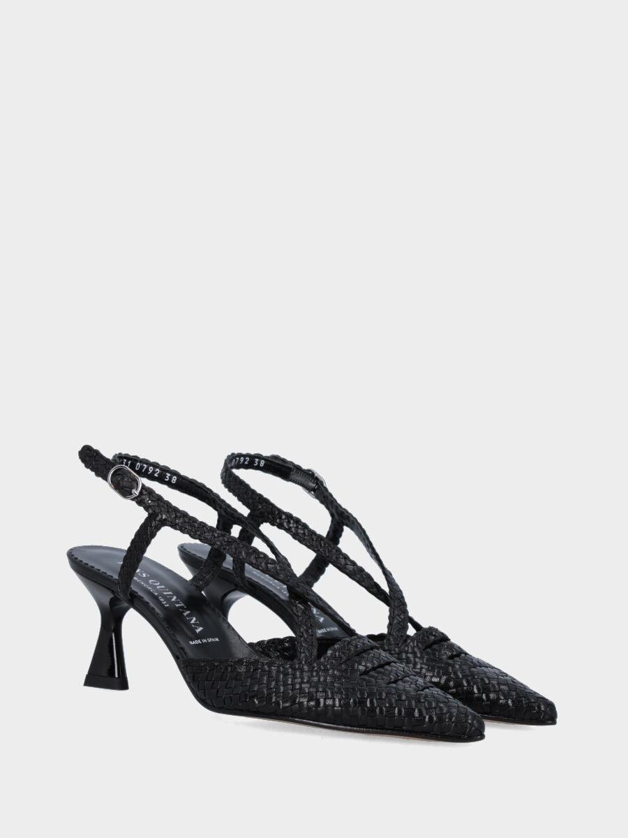 Slingback in nappa nera intrecciata con tacco a calice