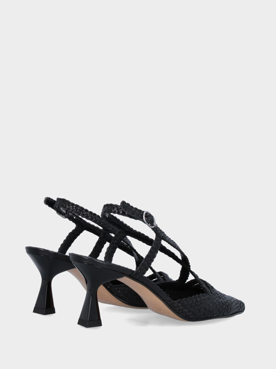 Slingback in nappa nera intrecciata con tacco a calice