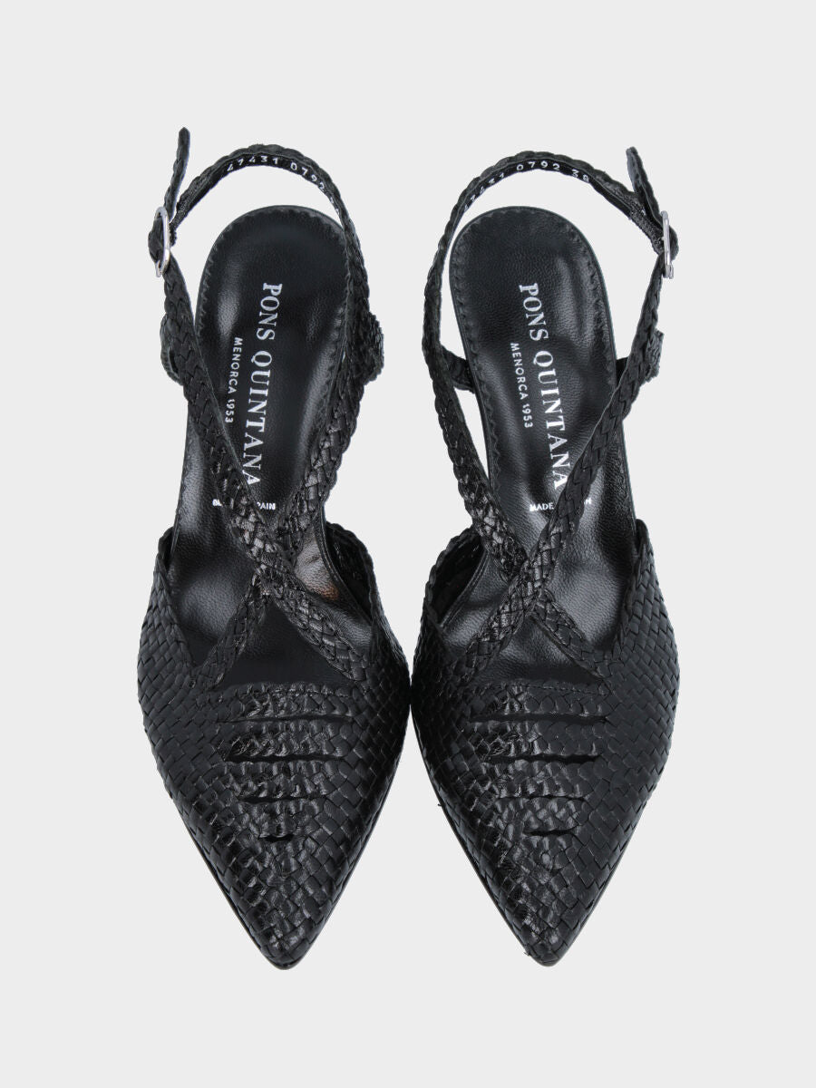Slingback in nappa nera intrecciata con tacco a calice
