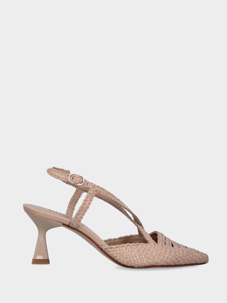 Slingback in nappa beige intrecciata con tacco a calice