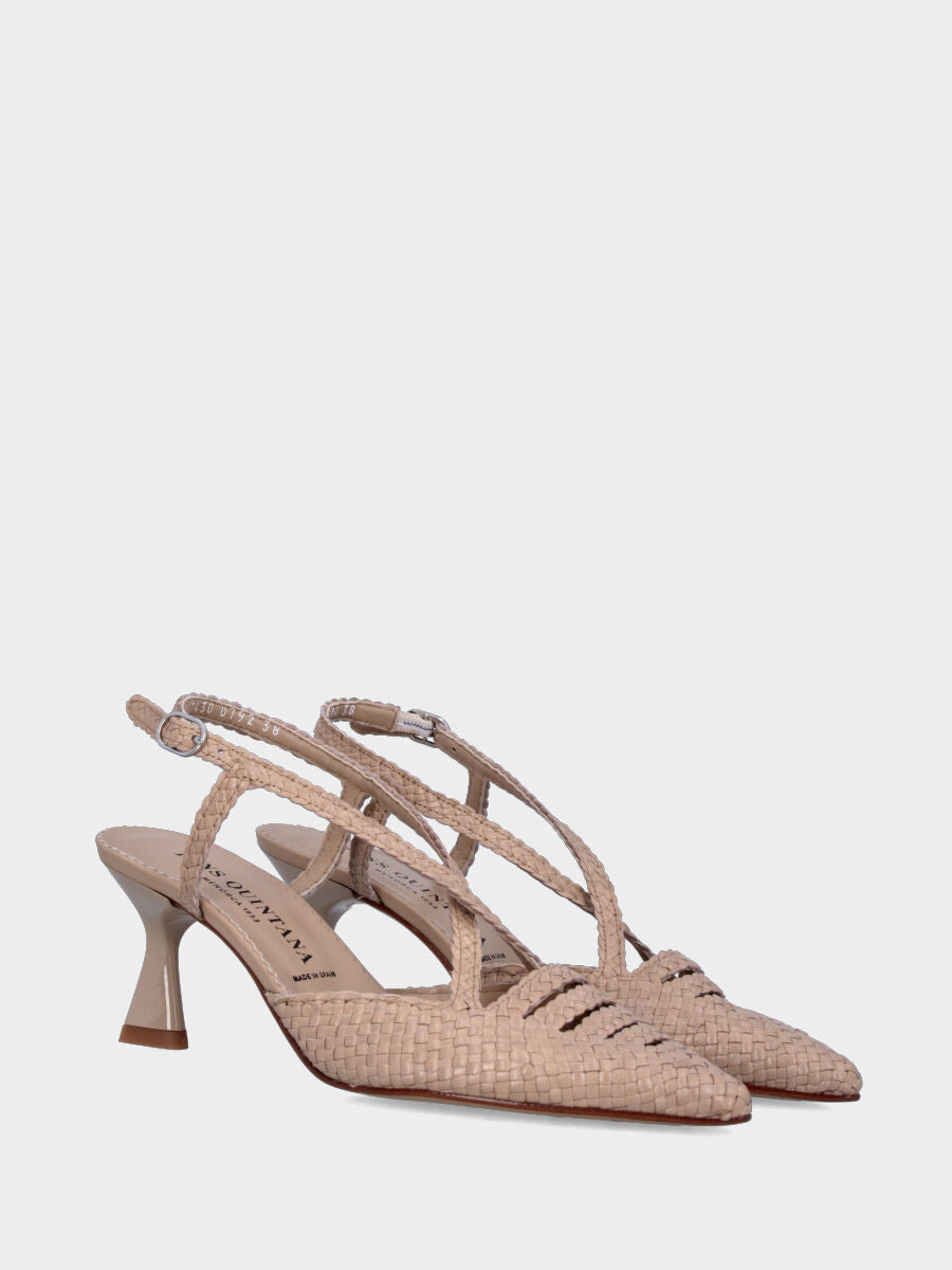 Slingback in nappa beige intrecciata con tacco a calice