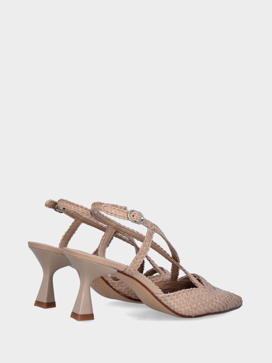 Slingback in nappa beige intrecciata con tacco a calice