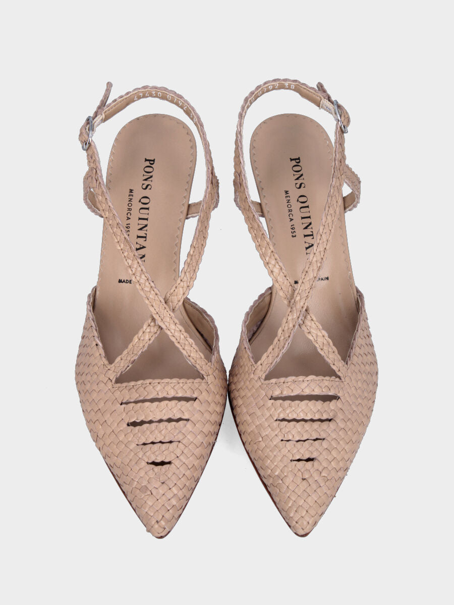 Slingback in nappa beige intrecciata con tacco a calice