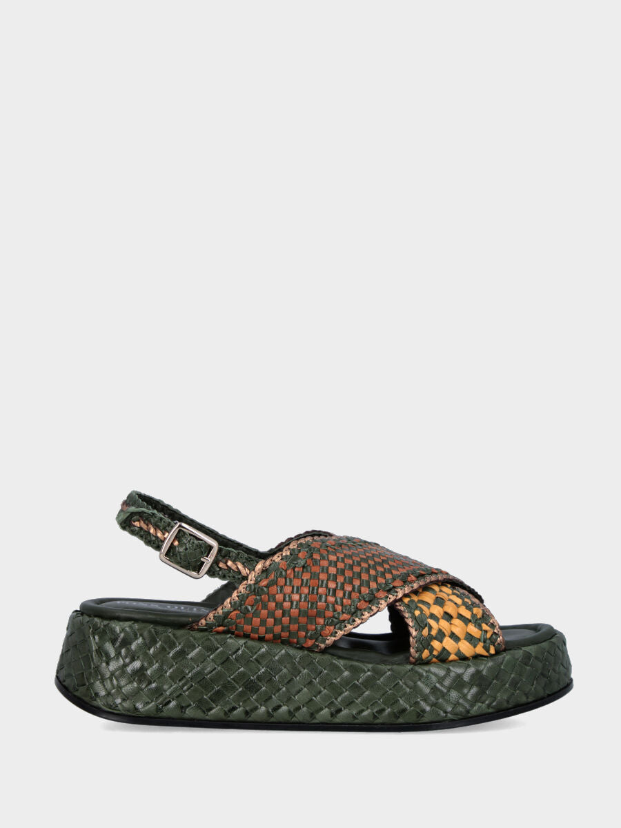 Sandalo platform in nappa multicolor con fasce intrecciate