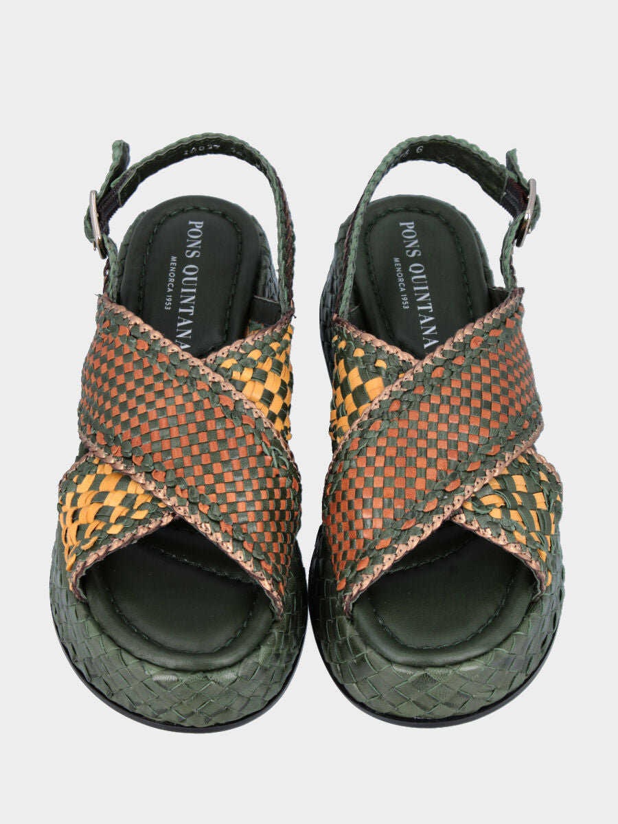 Sandalo platform in nappa multicolor con fasce intrecciate