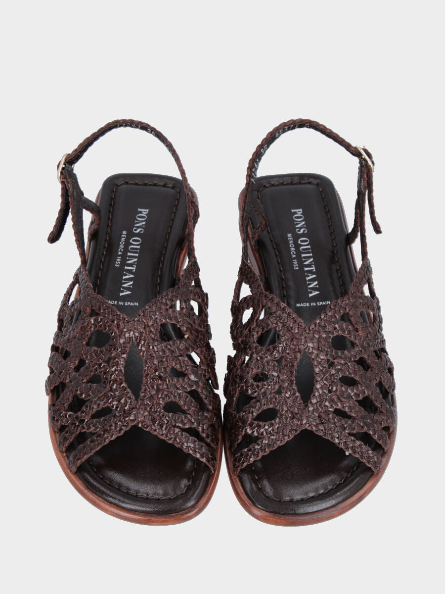 Sandalo in nappa testa di moro con listini intrecciati tondeggianti