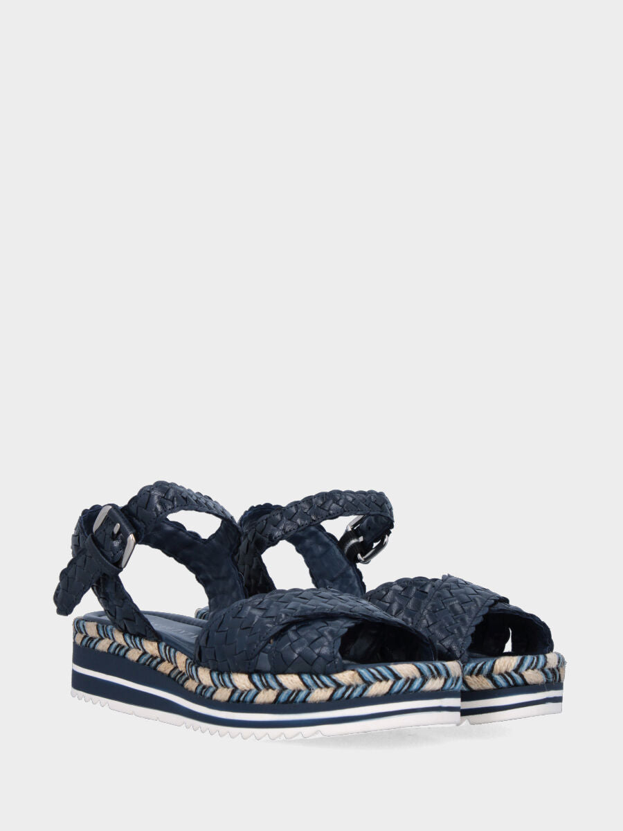 Sandalo platform in nappa blu con intrecci tondeggianti