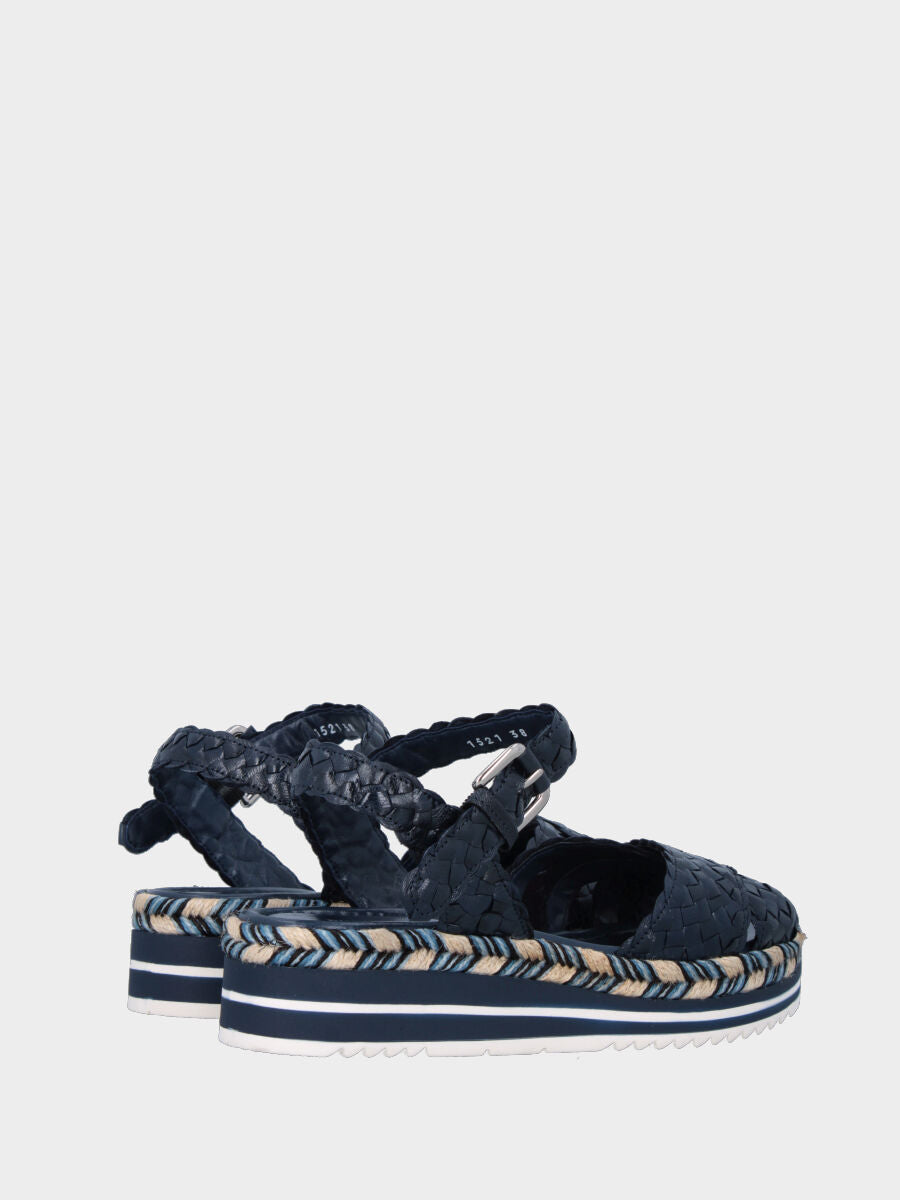 Sandalo platform in nappa blu con intrecci tondeggianti