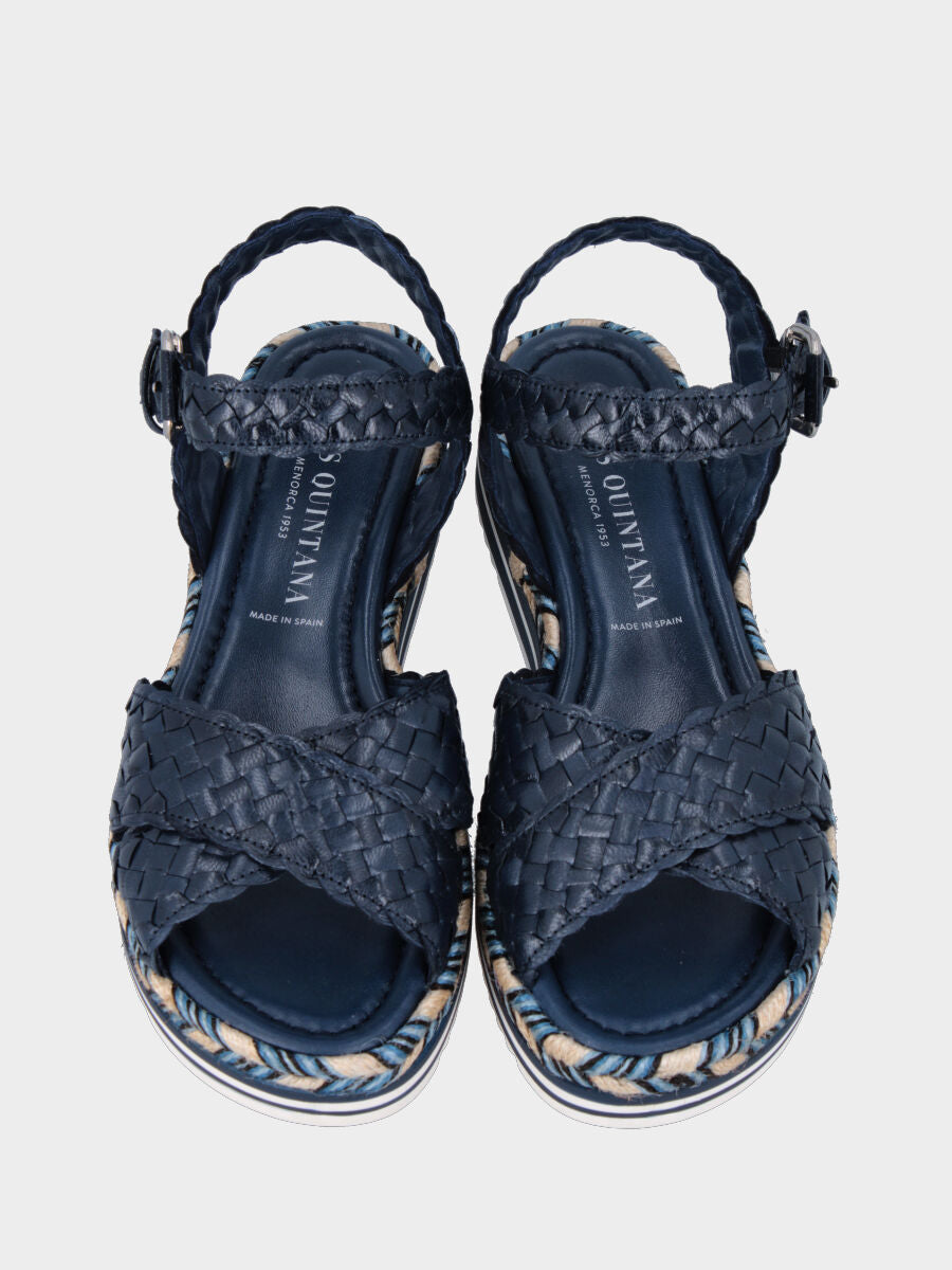 Sandalo platform in nappa blu con intrecci tondeggianti
