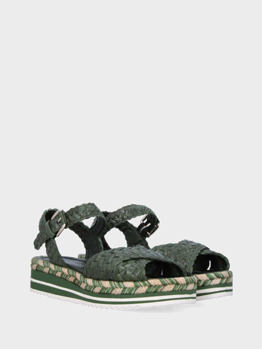 Sandalo platform in nappa verde con intrecci tondeggianti