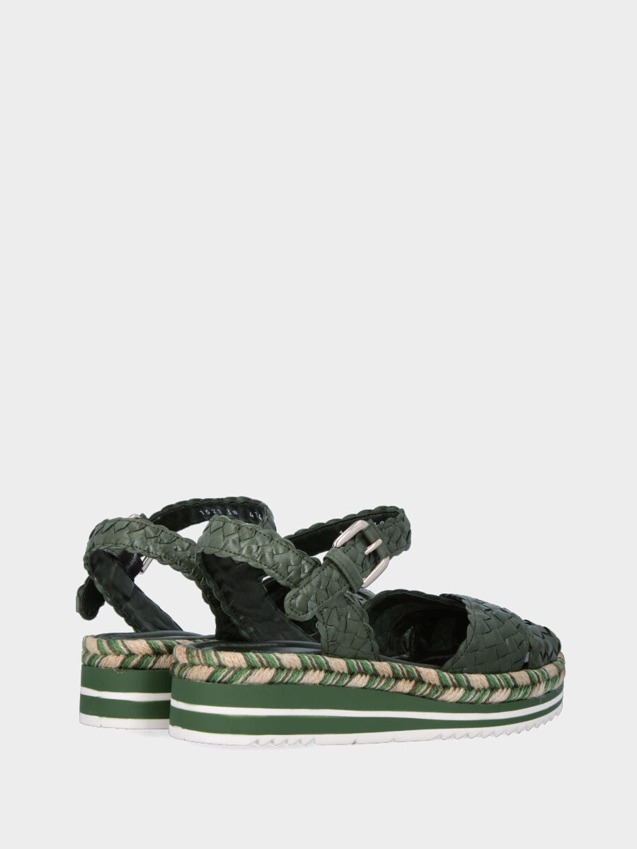 Sandalo platform in nappa verde con intrecci tondeggianti