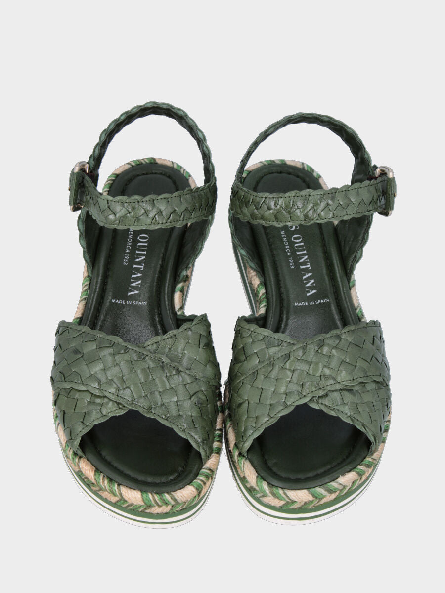 Sandalo platform in nappa verde con intrecci tondeggianti
