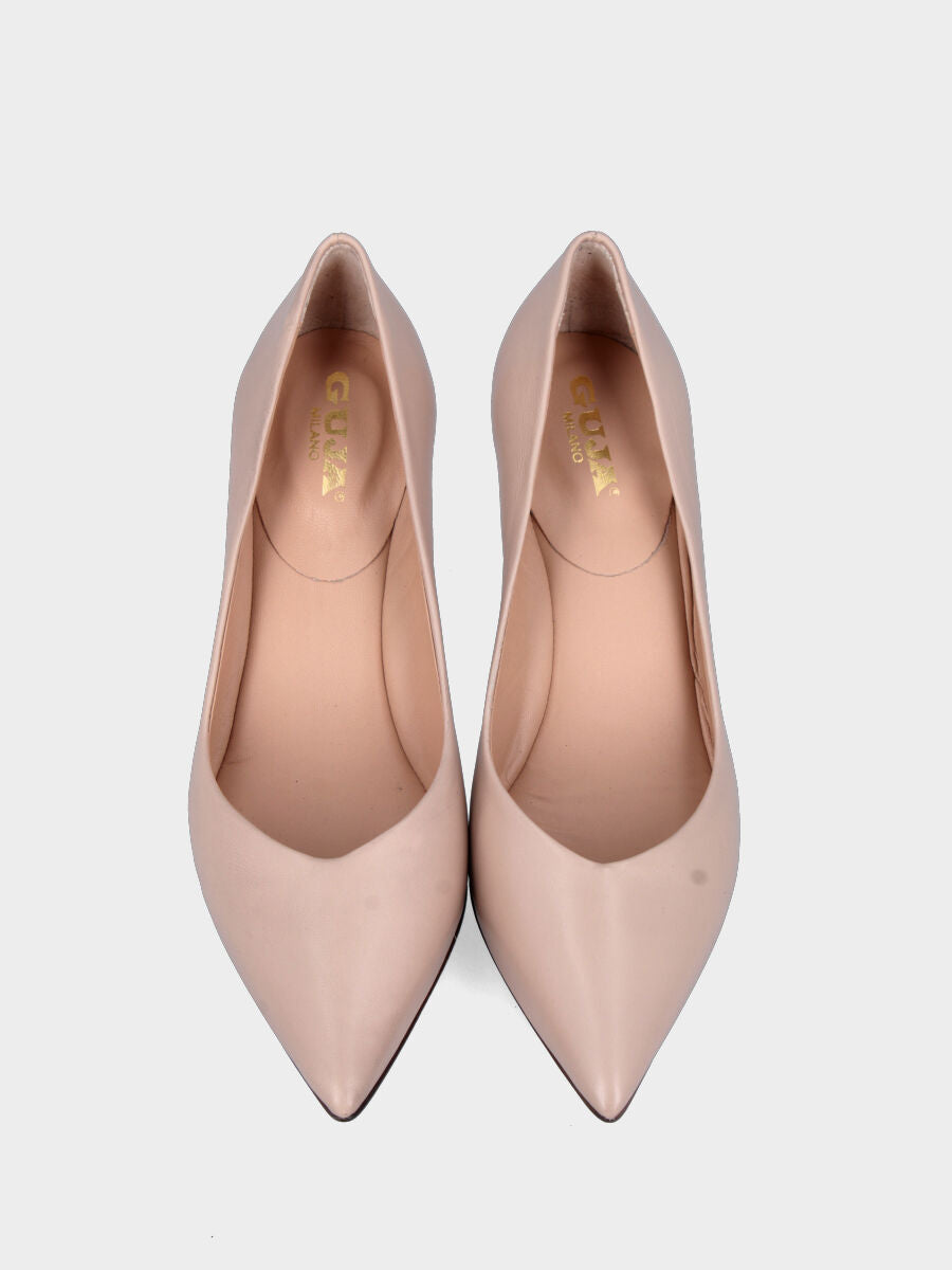 Slingback in nappa nude con tacco a coda 70mm e cucitura a sacchetto