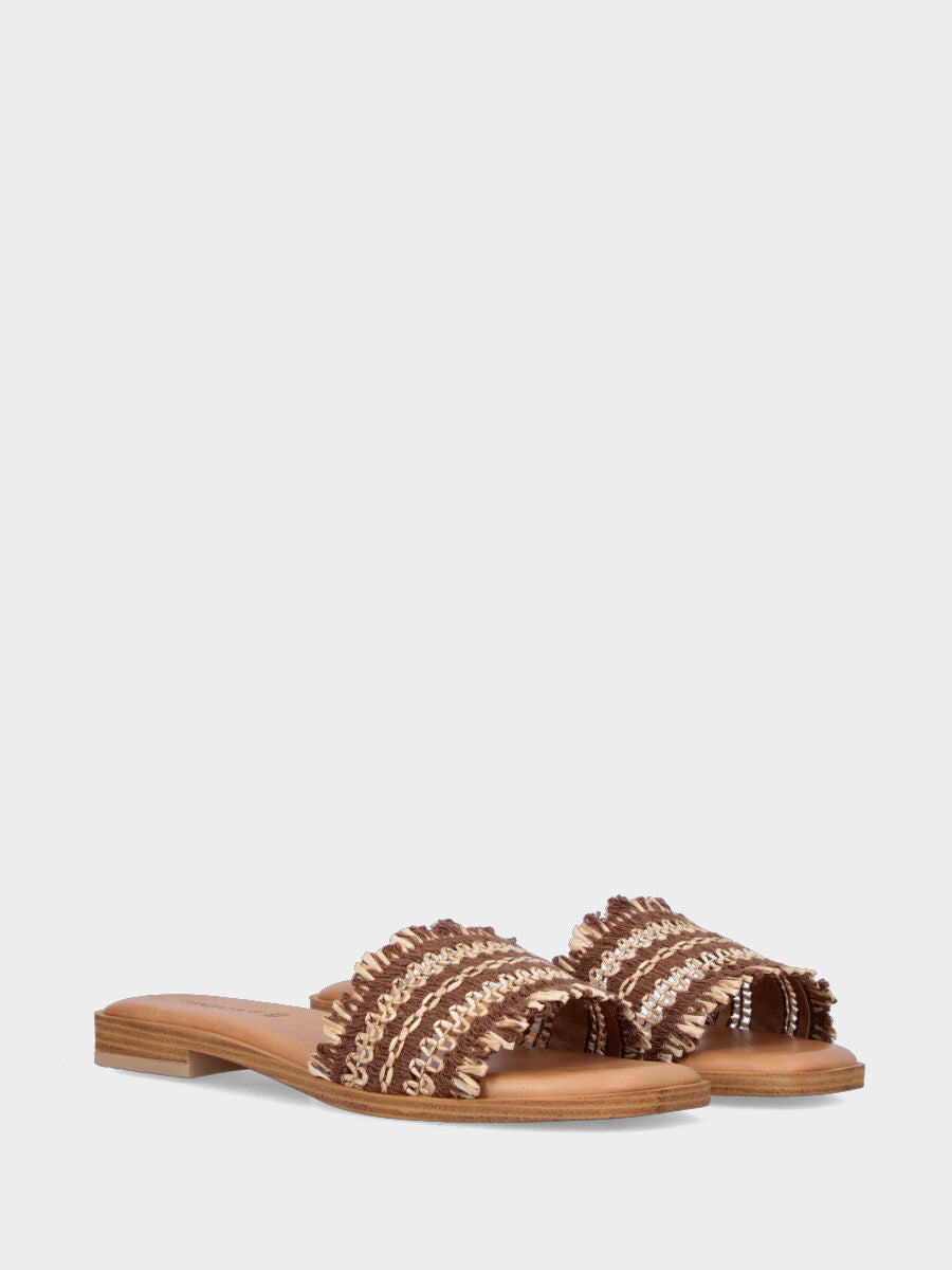 Ciabattina in rafia beige e marrone con fascia in pianta