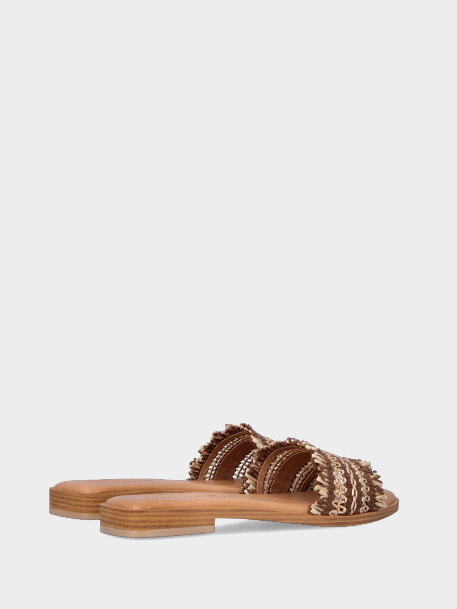 Ciabattina in rafia beige e marrone con fascia in pianta
