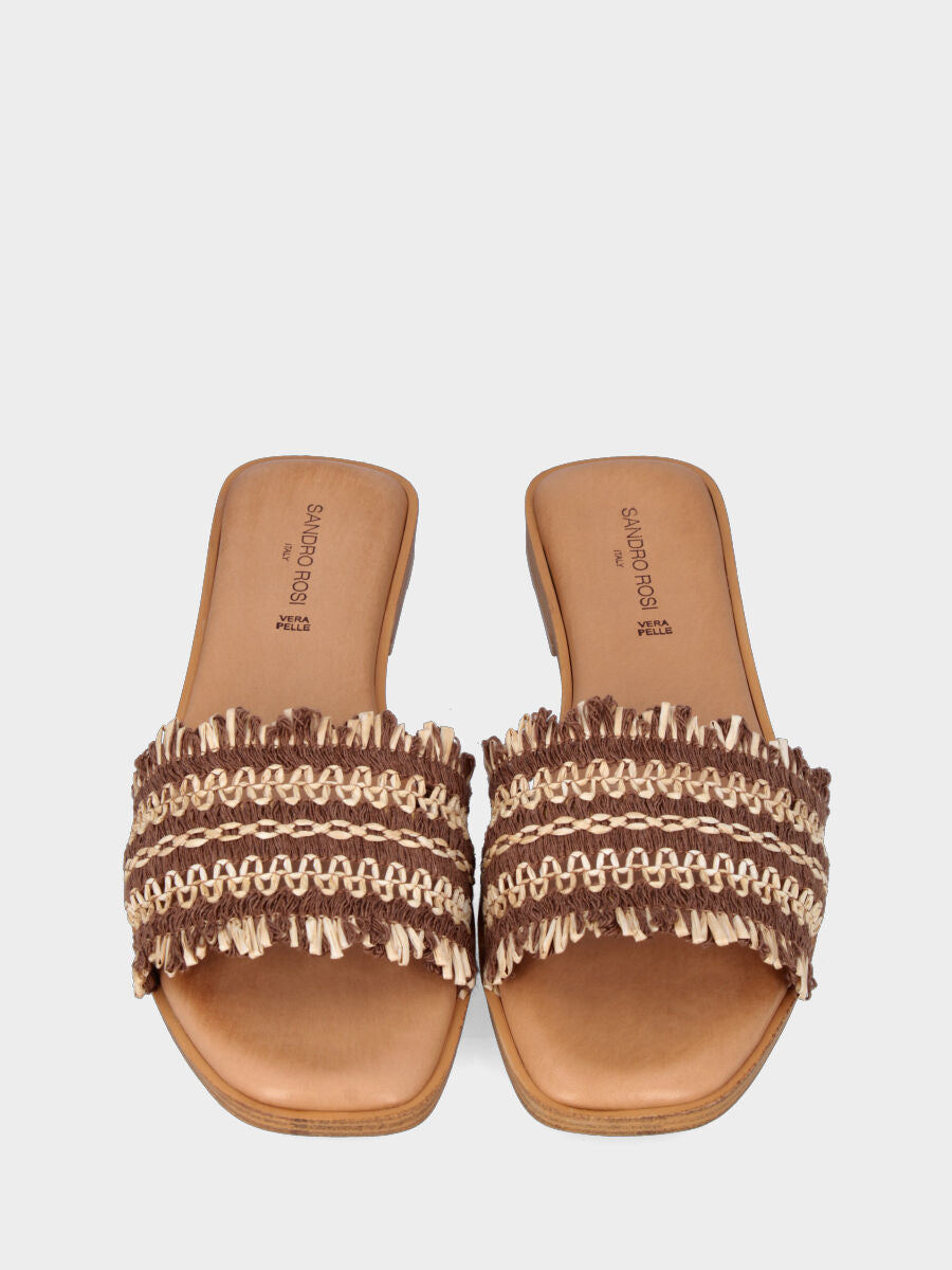 Ciabattina in rafia beige e marrone con fascia in pianta