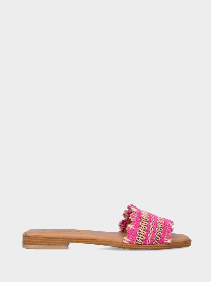 Ciabattina in rafia beige e fucsia con fascia in pianta