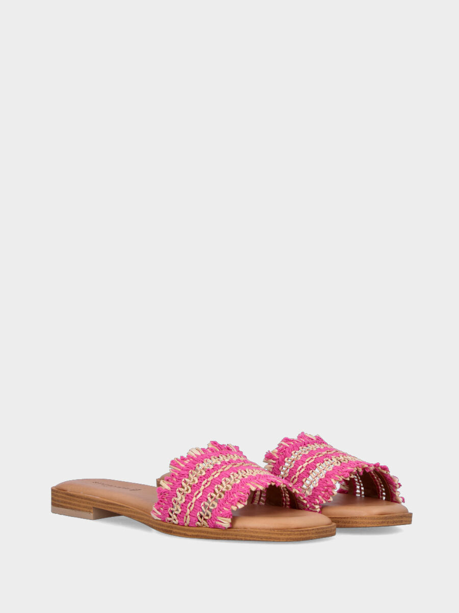 Ciabattina in rafia beige e fucsia con fascia in pianta