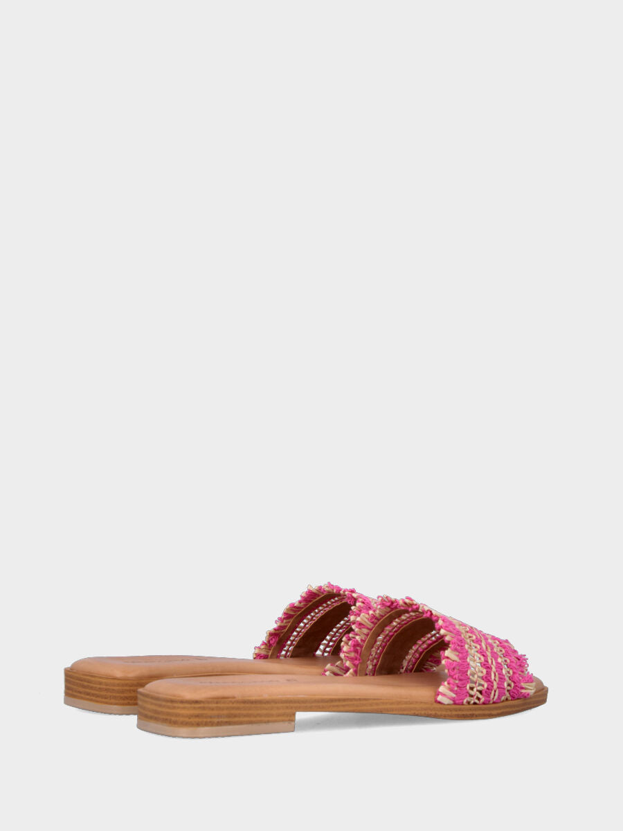 Ciabattina in rafia beige e fucsia con fascia in pianta