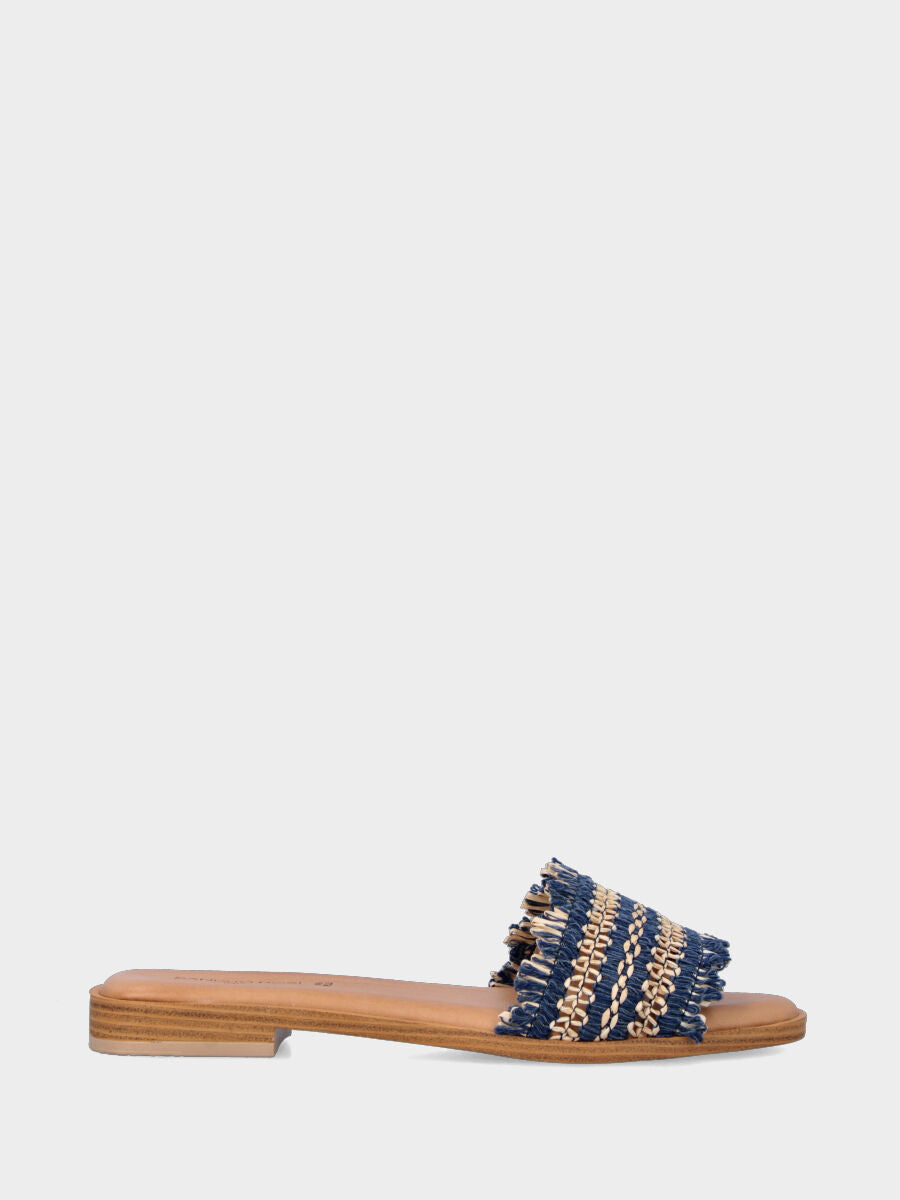 Ciabattina in rafia beige e jeans con fascia in pianta