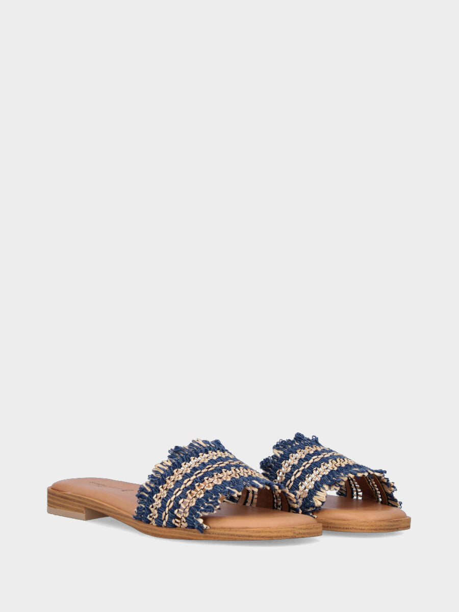Ciabattina in rafia beige e jeans con fascia in pianta