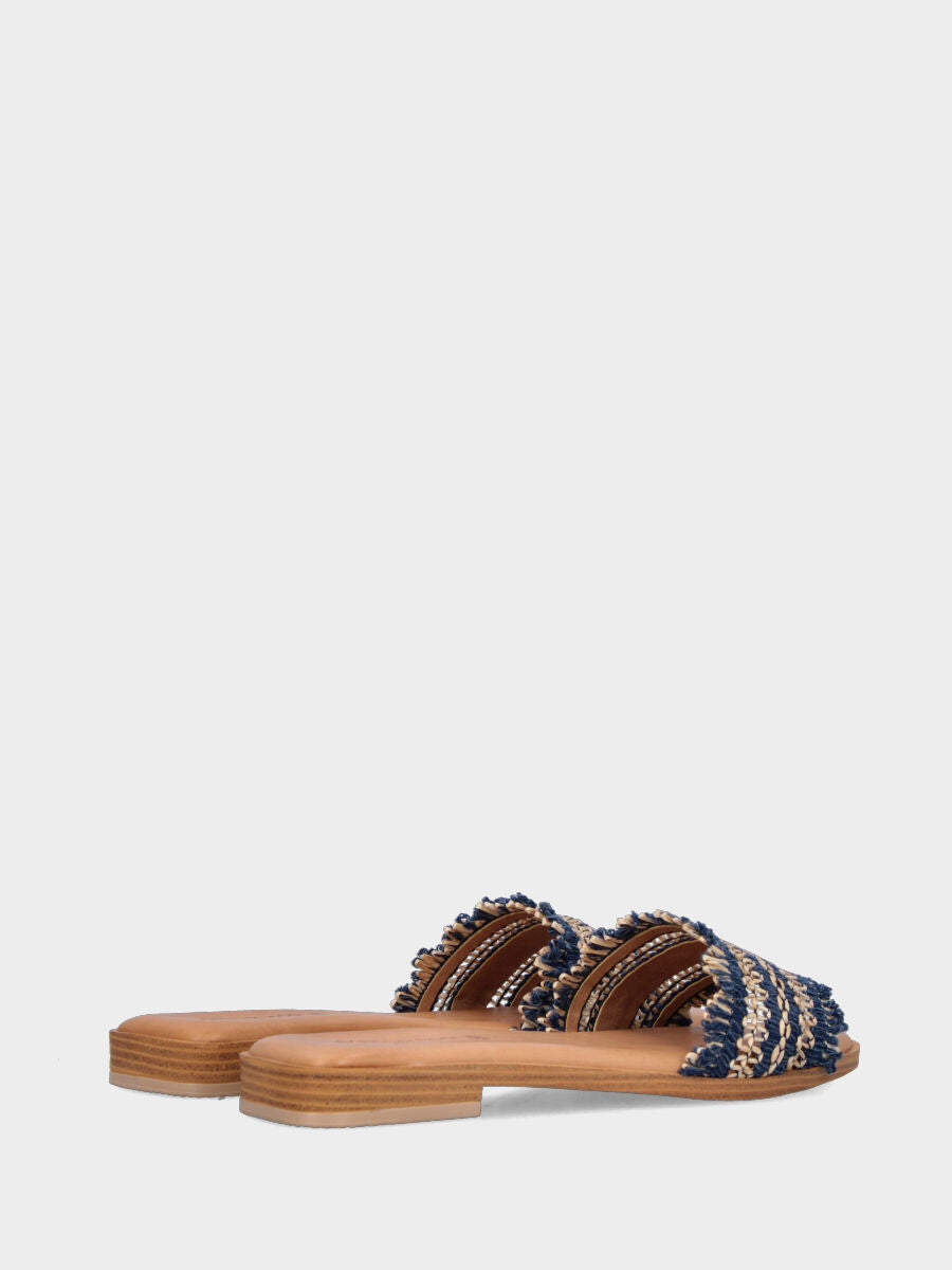 Ciabattina in rafia beige e jeans con fascia in pianta