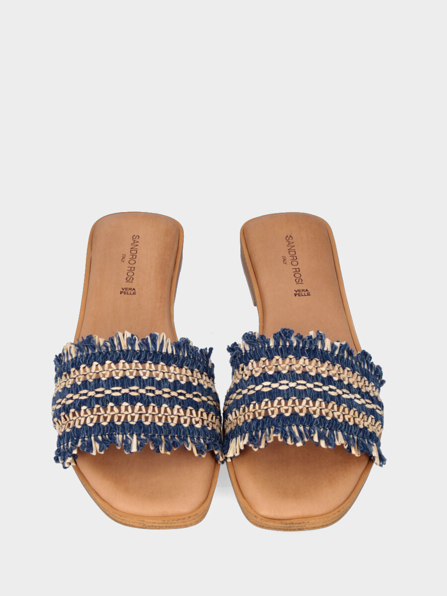 Ciabattina in rafia beige e jeans con fascia in pianta