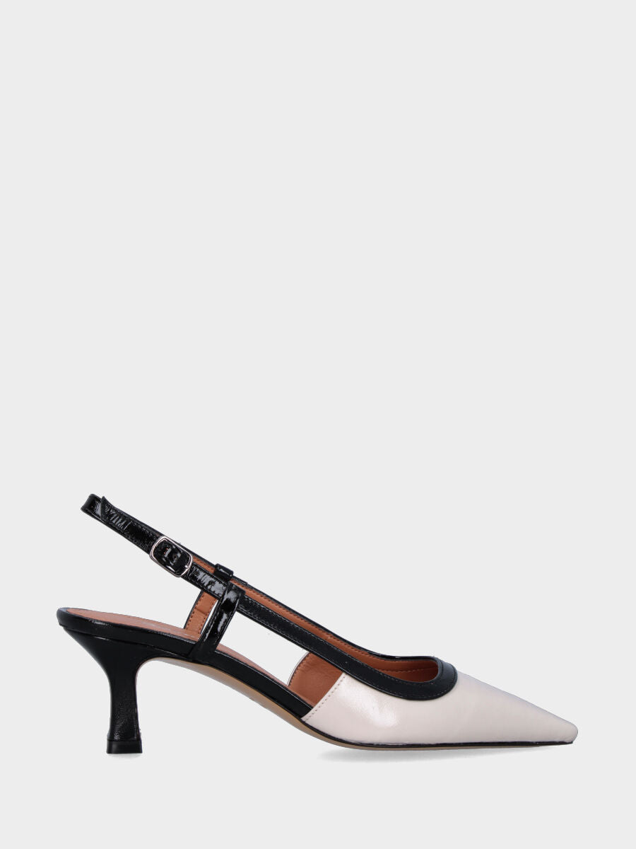 Slingback in verlux bianco latte con listini neri
