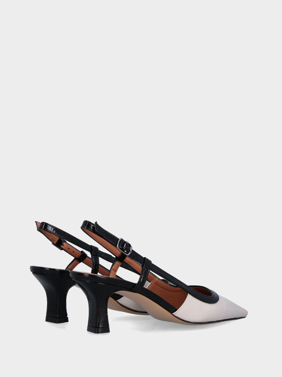 Slingback in verlux bianco latte con listini neri