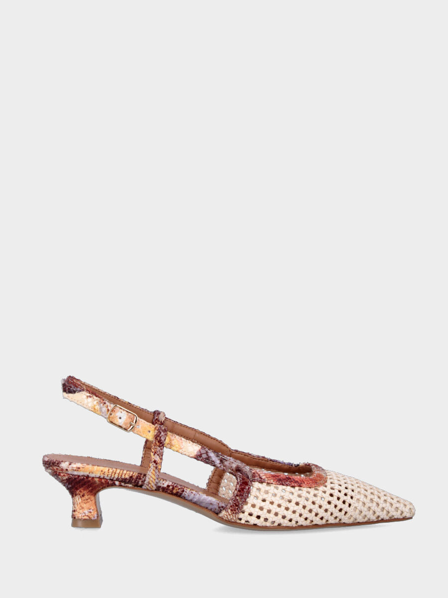 Slingback in rafia beige con profili e tacco a coda