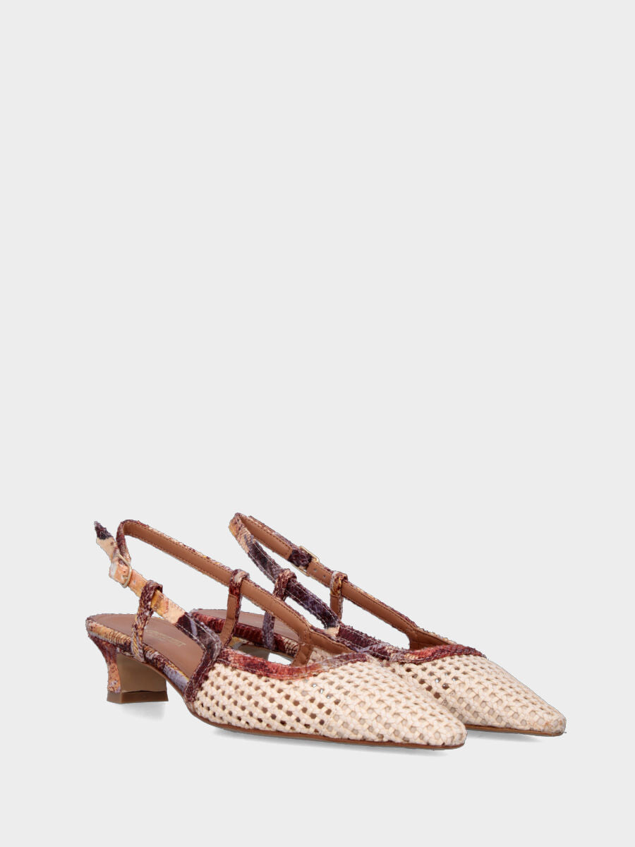 Slingback in rafia beige con profili e tacco a coda