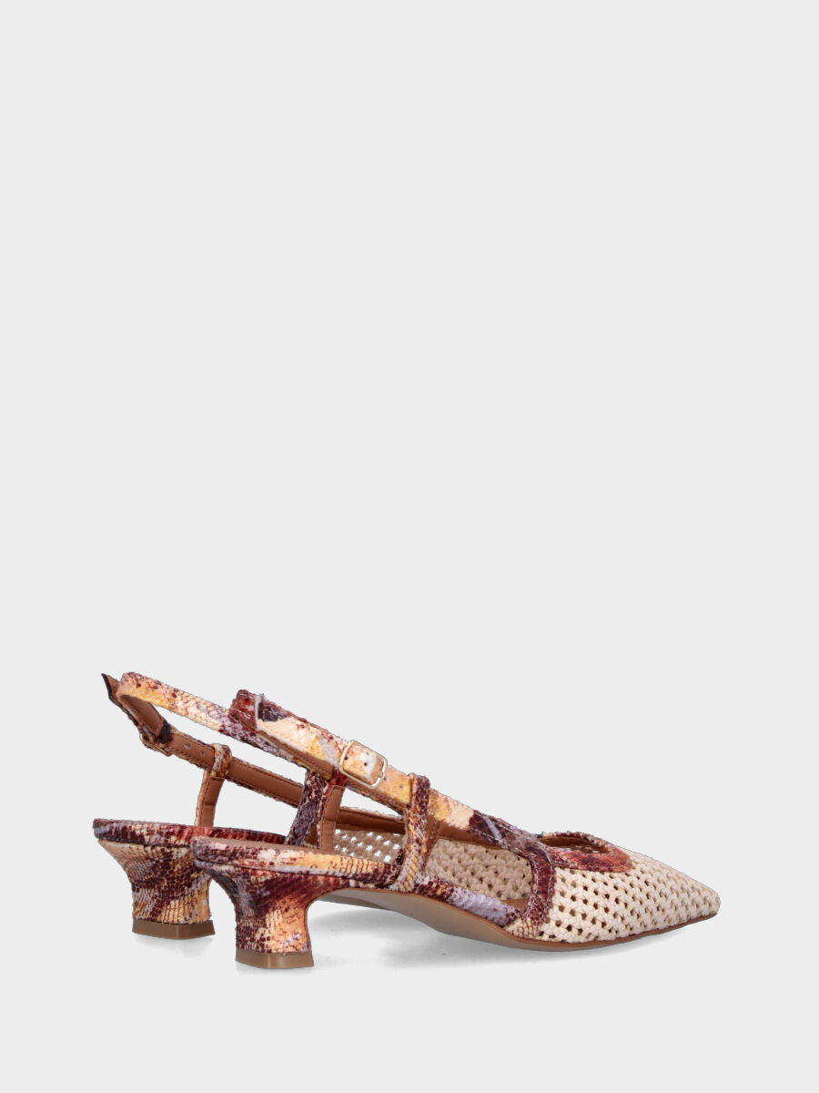 Slingback in rafia beige con profili e tacco a coda