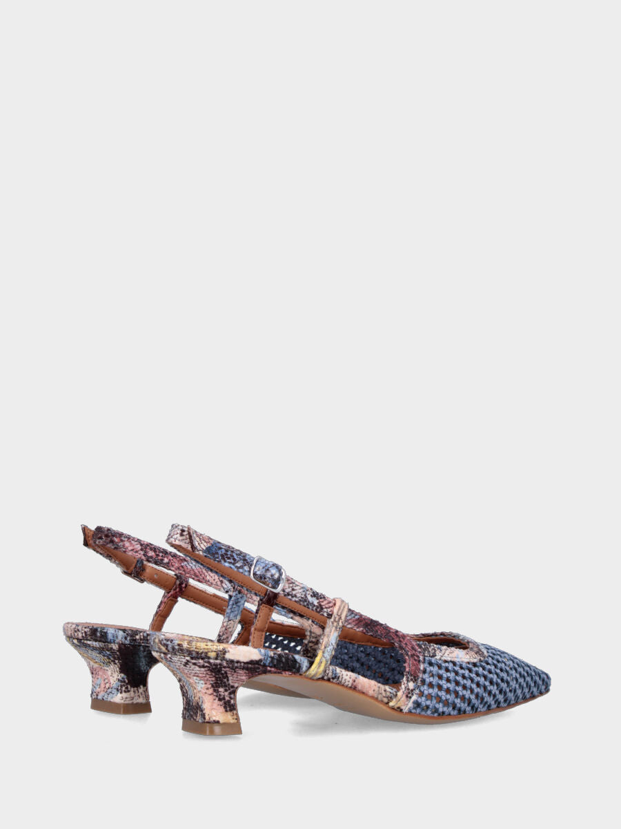 Slingback in rafia celeste con profili e tacco a coda