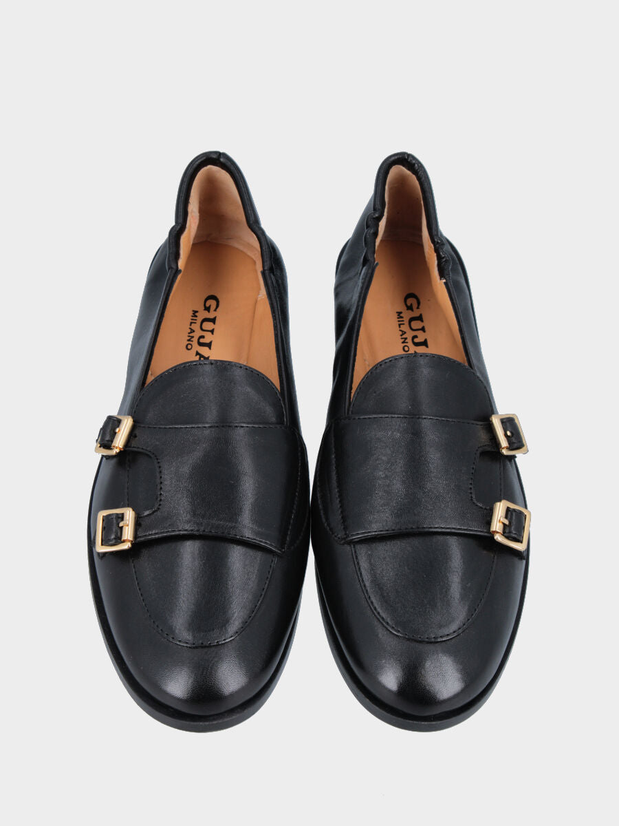 Mocassino in nappa nera con doppie fibbie